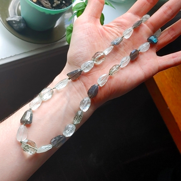 17" gemstone necklace 925 quartz labradorite green amethyst. - Picture 3 of 6